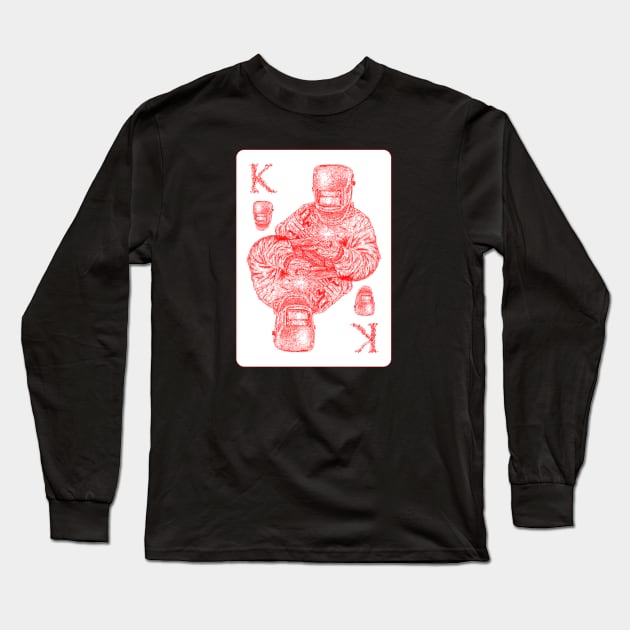 King of welder playing card red scribble art Long Sleeve T-Shirt by KondeHipe